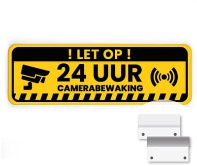 Bord Camerabewaking - geel - Weerbestendig Aluminium - 40x15 cm - Bevestiging: Met muur-/ wandmontage beugels