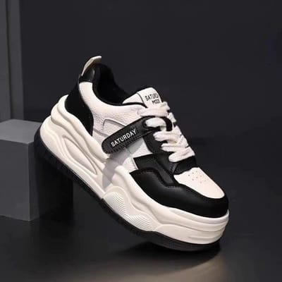 Muffin met dikke zool en Kleine Witte Schoenen, Kinderen Lente en Herfst Nieuwe Kleine Mensen Verhoog Hoogte, Casual Veelzijdige Mode Boardschoenen Tide 40 zwart