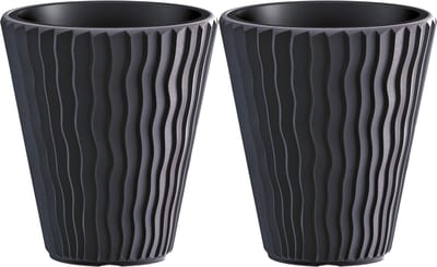 Prosperplast Plantenpot/bloempot Sand Waves - 2x - buiten/binnen - kunststof - antraciet - D39 x H43 cm - met binnenpot