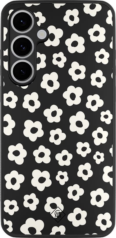 Casimoda® hoesje - Geschikt voor Samsung Galaxy S24 FE - Retro Bloempjes - Zwart TPU Backcover - Geen opdruk - Zwart