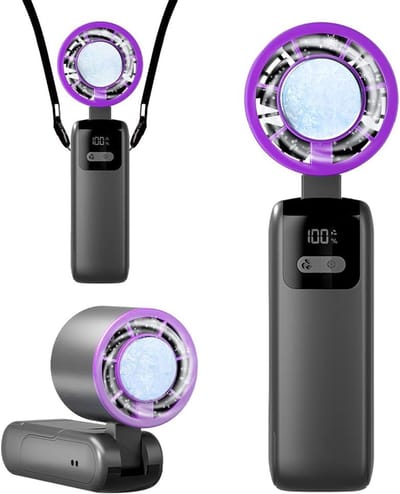 Draagbare handventilator met turbine, 199 windsnelheden, 3-in-1 draagbare handventilator met led-display, USB-oplaadfunctie, geschikt voor reizen, woon-werkverkeer, thuisgebruik, make-up aanbrengen en buitenactiviteiten. Grijs.