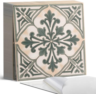 Coloray Plaktegels - Plantenpatroon in een vierkant Zelfklevende Tegels - 20 cm x 20 cm - Groente Plaktegels - 20 stuks - Vierkant PVC Tegels - Plaktegels Badkamer - Plaktegels Vloer - Vinyl Tegels Zelfklevend - Wandtegel Zelfklevend