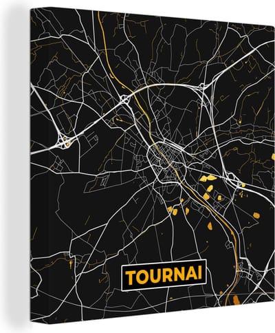 Canvas Schilderij Stadskaart - Tournai - Goud - Plattegrond - Kaart - 20x20 cm - Wanddecoratie