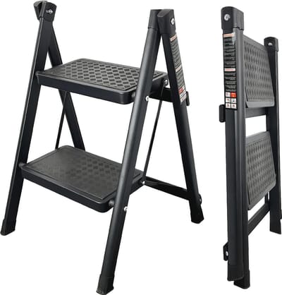 Opvouwbare 2-traps ladder met antislip pedaal - Stevige staal trap voor thuis, keuken en kantoor