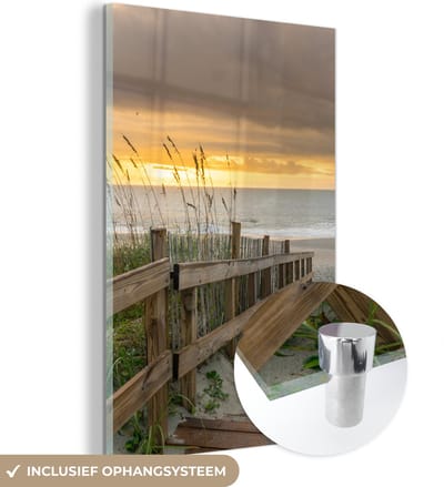 MuchoWow® Glasschilderij 120x180 cm - Schilderij acrylglas - Strand - Zee - Duin - Pad - Foto op glas - Muurdecoratie woonkamer - Wanddecoratie slaapkamer - Schilderijen