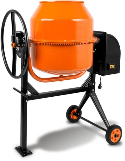 EBERTH 140L elektrische mobiele betonmolen, 550 W motor, frame, trommel en tandkrans van staal, vergrendelbaar handwiel, brede voetplaat, professionele cementmolen, zwenkbare trommel, eenvoudige bediening