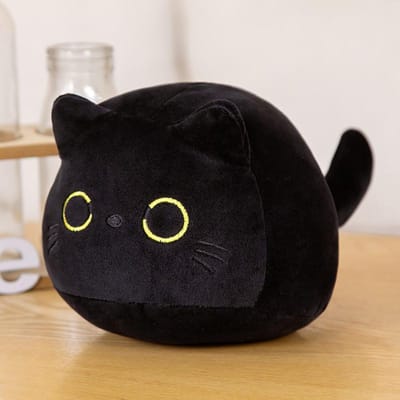 91525Cm Petite Peluche Chat Noir Douce Poupée Dessin Animé Peluche Boule Ronde Chat Peluche Porte-Clés Pendentif Jouets pour Sac de Fille 9cm contain tail noir