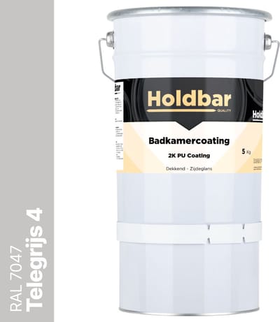 Holdbar Badkamercoating Telegrijs (RAL 7047) 5 kg - Badkamerverf - Tegelverf - Alle kleuren - Waterdichte Badkamer verf - Ook Toepasbaar in douchecel - Gemakkelijk te reinigen - 2 Componenten
