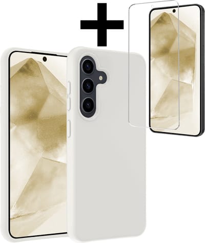 Hoesje - Met Screenprotector - Geschikt voor Samsung Galaxy A55 - Sterk & Shockproof - Back Cover - Siliconen Case - Telefoon Hoes - Telefoonhoesjes - Wit