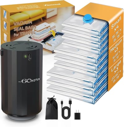 Set van 10 Vakuumzakken met Elektrische Pomp - Ruimtebesparende Compressiezakken voor Kleding en Reizen (-60KPa)