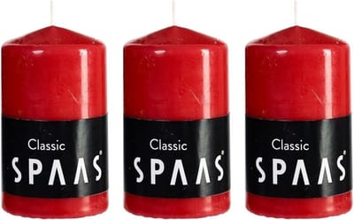 Cilinderkaars/stompkaars - rood - 3x - 6 x 10 cm - 25 branduren - horeca kaarsen