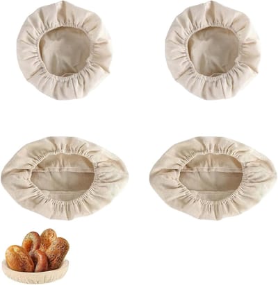 Set van 4 Linnen Broodzakken - 2 Ovale en 2 Ronde Fermentatie Mandjes, Herbruikbare Linnen Doeken voor Brooddeeg, Perfect voor Brood Bakken en Versheid Bewaren
