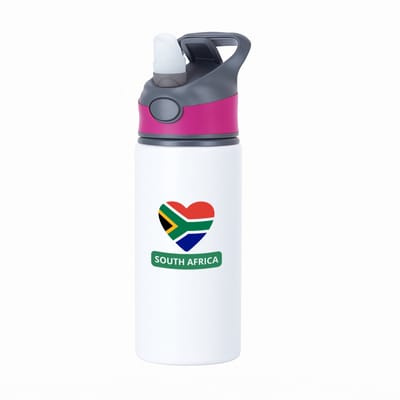 Hacebo® - Zuid afrika vlag hartje waterfles met rietje roze - Zuid afrika - reizigers - toerist - verjaardagscadeau - souvenir - vakantie - kado - water fles - 650ML