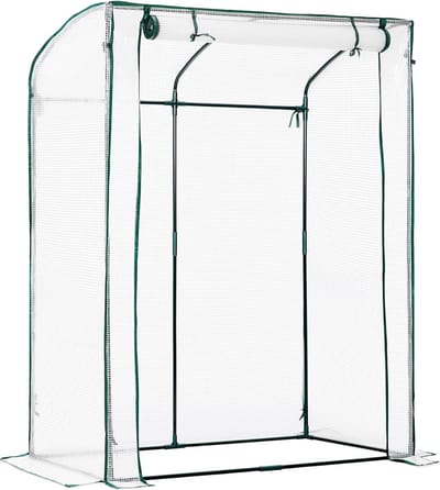 Famanu – Kleine tomatenkas van PE-roosterfolie, 128 x 70 x 170 cm, met oprolbare deuren, ideaal voor groenten en bloemen, wit