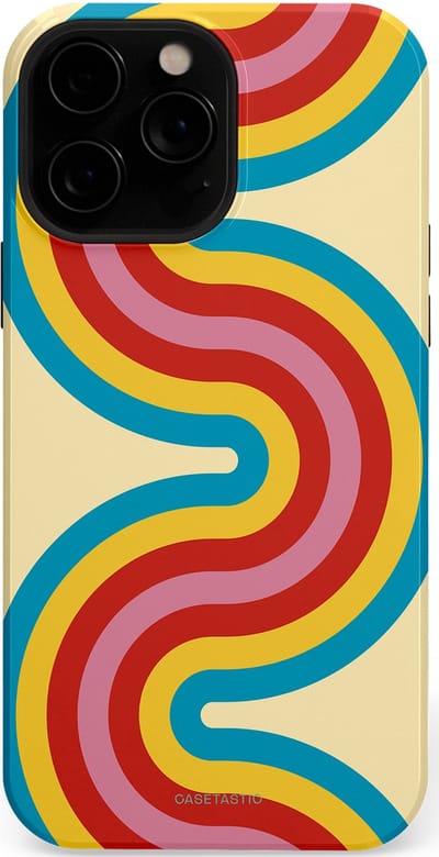 Casetastic hoesje geschikt voor Apple iPhone 13 Pro - MagSafe - Dubbellaagse bescherming - Retro kronkels - Fashion Case - Crème Lichtblauw Goud Rood