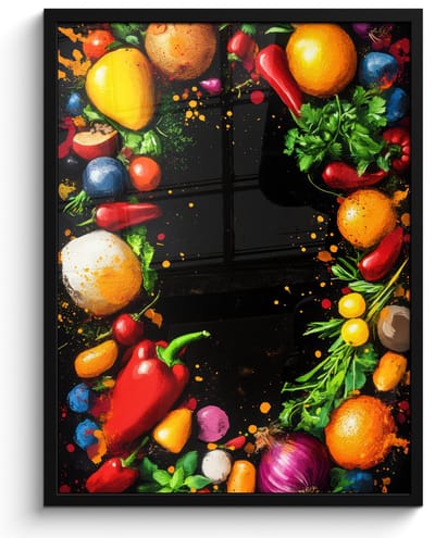 Poster in lijst - Fotolijst 50x70 cm - Posters - Groente - Graffiti - Kleurrijk - Koken - Abstract - Posterlijst zwart - Decoratie - Wanddecoratie woonkamer - Muurdecoratie slaapkamer