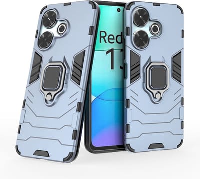MobyDefend Hoesje - Geschikt voor Xiaomi Redmi 13 4G - Dubbelgelaagde Pantsercase Met Standaard - Blauw