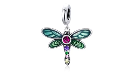 Fler® | Bedel | Past op populaire bedel armbanden (standaard-3mm) | armbandbedel | Libelle | Dragonfly | Transformatie | Kleurrijk | Hangbedel Charm | Zilver | 925 | Emaille | Groen | Zirkonia | Geel | Groen | Paars | Roze | Cadeau | Valentijn kado