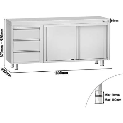 GGM Gastro Edelstahl Arbeitsschrank ECO - 1800x600mm - mit 3 Schubladen links Zilver