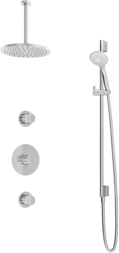 Hotbath Buddy - Inbouw Regendoucheset - 2 Stopkranen - Thermostatisch - Plafondbuis 30 cm - Hoofddouche 250 mm - Ronde Handdouche 3 Standen - Glijstang 900 mm - Waterbesparend - V01