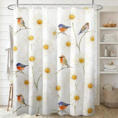 Witte Jasmijn Waterverf Bloemen met Gele Vlinders Waterdicht Douchegordijn 1pc-150x180