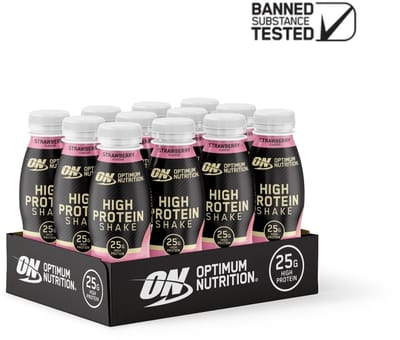 Optimum Nutrition High Protein Shake Elite Series - Stawberry - 12 x 330ml - Ready to Drink Whey Protein - Eiwitshake