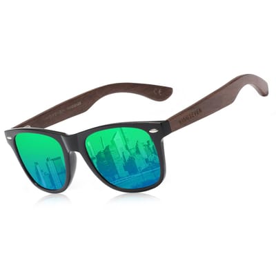 KINGSEVEN Heren Zonnebril UV400 - Houten Bruine pootjes met groene spiegelglazen - Gepolariseerd - N5520