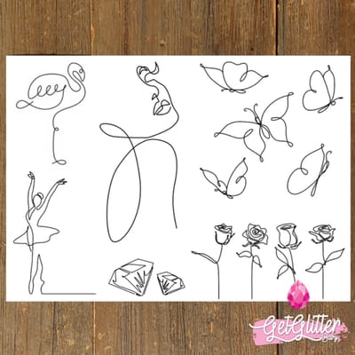 GetGlitterBaby® - Tijdelijke Tattoos / Tijdelijke Henna Festival Plak Tattoes / Nep Tatoeage voor Volwassenen / Fake Temporary Tattoo Sticker - 1 Lijn Tekeningen