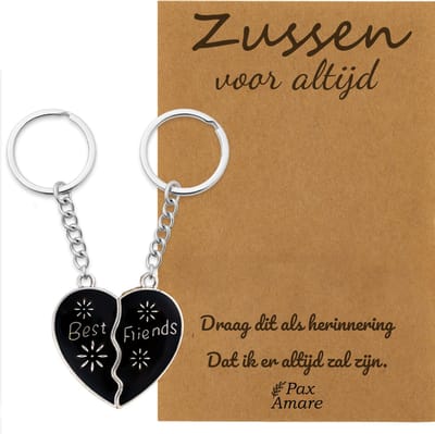 BFF Sleutelhanger voor 2 'Zussen voor altijd' - Magnetisch Hartje - VERANDERT VAN KLEUR! - Sleutelhanger set op Cadeau Kaartje Sleutelhanger set - Zilverkleurig - Vriendschap Symbool - Pax Amare