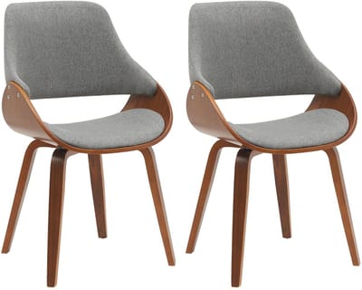 CLP Vangale Set van 2 eetkamerstoelen - Klassiek - gestoffeerd - buighouten onderstel - Stof/walnoot/donkergrijs