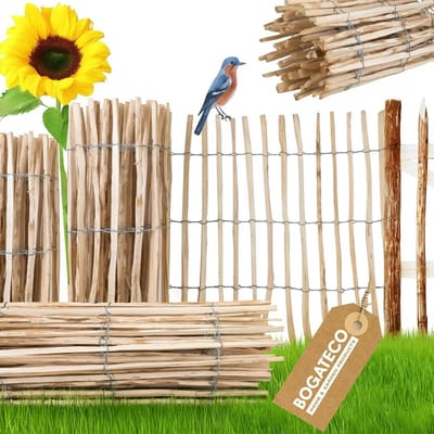 BOGATECO schutting van hazelnoot kastanjehout 120 cm hoog x 500 cm lang | Lamelafstand 7-8 cm | Ideaal als tuinafscheiding | Omheining tuinpaal hek houten hek | Duurzaam