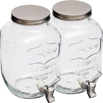 Secret de Gourmet drank dispenser - 2x - 8 liter - met kunststof kraantje en schroefdeksel - Glas - Sapdispenser - Drankdispenser