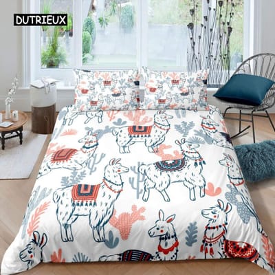 Alpaca Dekbedovertrek Set Schattige Luiaard Dekbedovertrek Cactus Grappig Dieren Beddengoed Set Polyester Liefde Hart Cartoon Stijl Dekbedovertrek EU single(135x200cm)