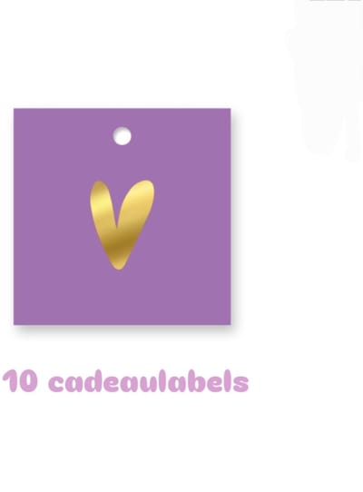 10x Cadeaulabel paars hartje goudfolie - naamkaartje - cadeautag - hangtag - cadeauhanger - leuk inpakken - naamlabel - cadeauversiering -