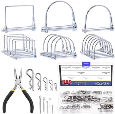 PTO Pins en Shaft Locking Pins Set met Split Pins en R Clips voor Trailers, Auto's en Tuinmachines - Inclusief Naaldneuspincet en Diverse Maten 1/4", 5/16", 3/8