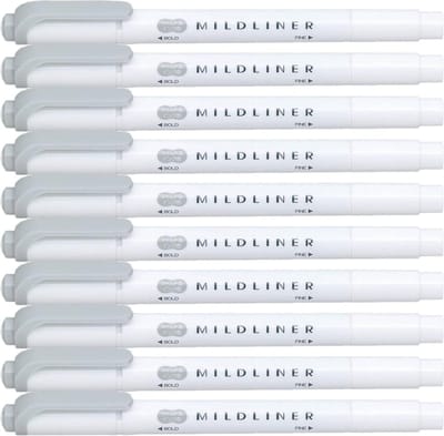 Zebra Mildliner Double-Sided Highlighter - Fine / Bold – Mild Gray Set van 10 + een Zipperbag - WKT7-MGR
