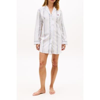 Tommy Hilfiger Ls Poplin Nightdress Keepsake Blue Multi Stripe Taglia: S | Accappatoi Outlet | Donna | Blu