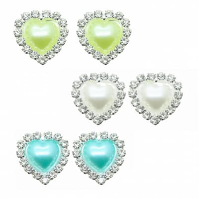 3 Paar-Clip Oorbellen-Hartjes- Alicja- blauw- groen- wit- geen gaatje- Charme Bijoux