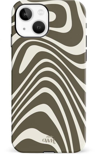 xoxo Wildhearts Boogie Wonderland Green - Double Layer - Hard case geschikt voor iPhone 15 Plus hoesje - Golven print hoesje groen - Beschermhoes shockproof case geschikt voor iPhone 15 Plus hoesje - Hoesje met golven print groen