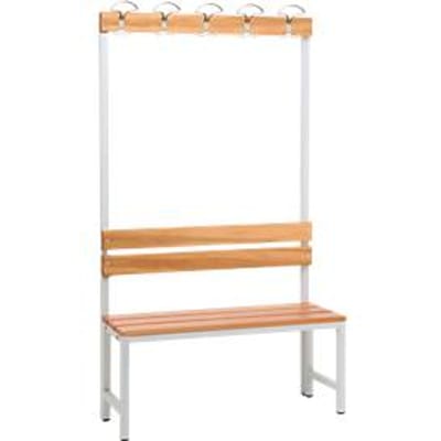 Zitbank voor kleedkamers  -  L 1000 x D 300 x H 1700 mm - met achterwand en 5 hakenrek