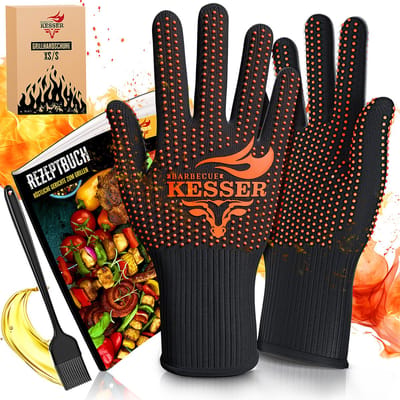 KESSER® BBQ Handschoenen Hittebestendige Ovenhandschoenen EN407 Certificaat - tot 500°C - Barbecue en Oven Handschoen - Aramide Stof - BBQ Accesoires