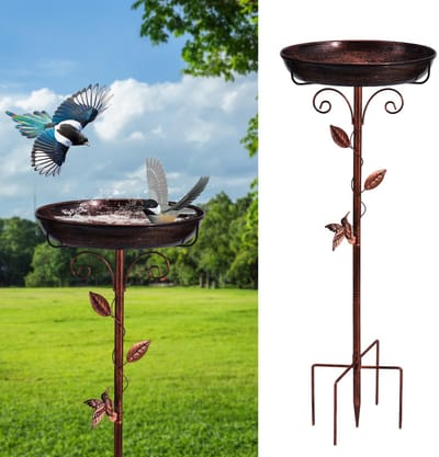 35 inch metalen vogelbad, vintage vrijstaande vogelbaden en vogelvoeder, vogelbaden voederbak voor buiten tuin patio tuin gazon decor, verbeterde 5-polige basis (antiek brons)