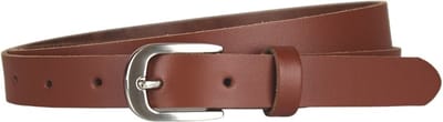 Smalle riem cognac - Dames riem smal - Taillemaat 80 - Leren riem dames - 2cm breed
