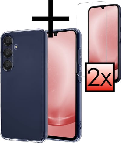 Hoesje - Met 2x Screenprotector - Geschikt voor Samsung Galaxy A25 - Sterk & Shockproof - Back Cover - Siliconen Case - Telefoon Hoes - Transparant