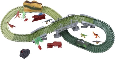 Dino Racebaan Speelgoed - Dino Achtbaan Dinosaurustrack - Kinderen Spelen - Flexibel Ontwerp - 36 x 25 x 11 cm