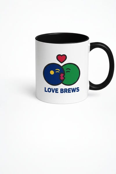 Love Brews Mok met Liefdespaar Zoenend & Hart - Romantisch Cadeau Koppels - Koffie Thee Mok