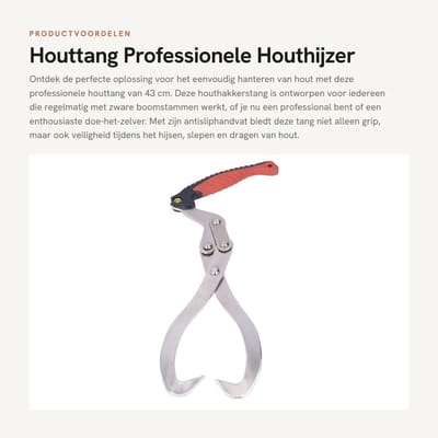 Dailygoods- Houttang 43 Cm - Professionele Houthakkerstang - Draagbare Houthijstang - Antisliphandvat - Voor Het Hijsen van Hout - Gemakkelijk Vervoer van Loggen - Houtgrijper