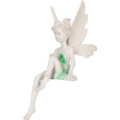 Zittende Fee Sculptuur Hars Handgeschilderd Realistische Details Beschermende Coating Schattig Fee Beeld white