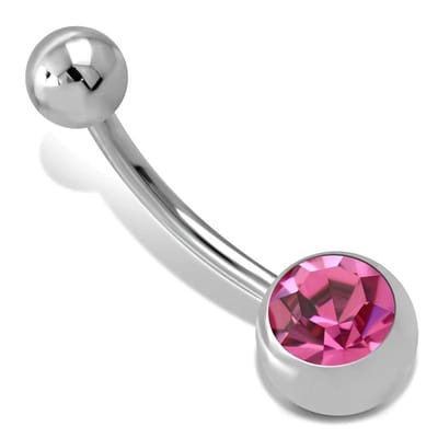 Aramat Jewels | Navelpiercings | Roze Zirkonia Stalen Navelpiercing met Steen | | | |8mm | Staal | Volwassenen | Verkleurd niet