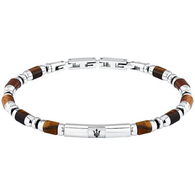 Maserati - JM334AVD47 - Armband - Heren - Bracelet -Iconic - roestvrijstaal - tijgeroog - zilverkeurig - 19 + 3 CM